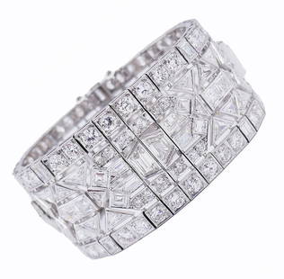 Wide Vintage Diamond Platinum BRACELET Art Deco Revival Estate Jewelry: VK IATOO Art Deco Revival Diamond Platinum Bracelet An exquisite wide vintage diamond platinum bracelet in Art Deco revival style. The workmanship of this vintage bracelet is outstanding. There are