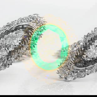 Handmade Platinum Diamond and Emerald Engagement Ring: Handmade Platinum Diamond and Emerald Engagement Ring Description 1.01 Oval Cut Diamond Double Halo Ring Lovely ring handmade in platinum with one central oval cut diamond of I-VS1 quality that weighs