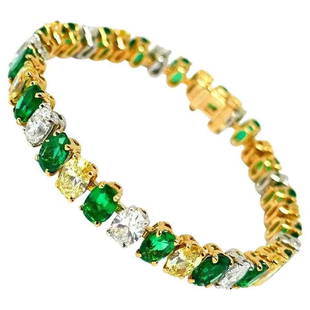 Oscar Heyman Vintage Yellow Gold Platinum Diamond Emerald Bracelet: NS NROOO Vintage Oscar Heyman 18k Yellow Gold and Platinum Diamond Emerald Bracelet Exquisite vintage (c. 1960s) bracelet by Oscar Heyman. Comes with a certificate of authenticity. Made of 18k yellow