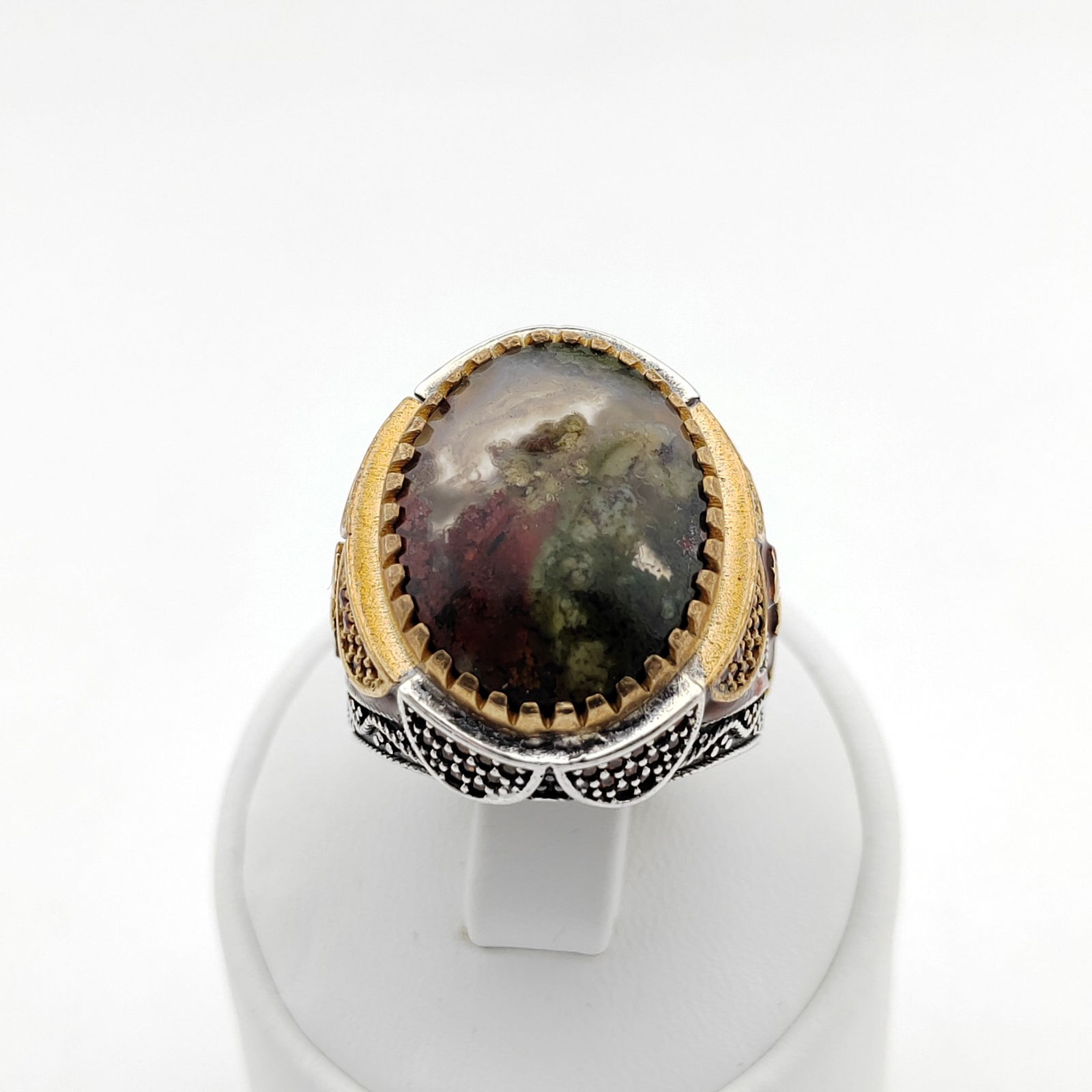 925 Silver Men's Ring with Moss Agate (1 of 9)