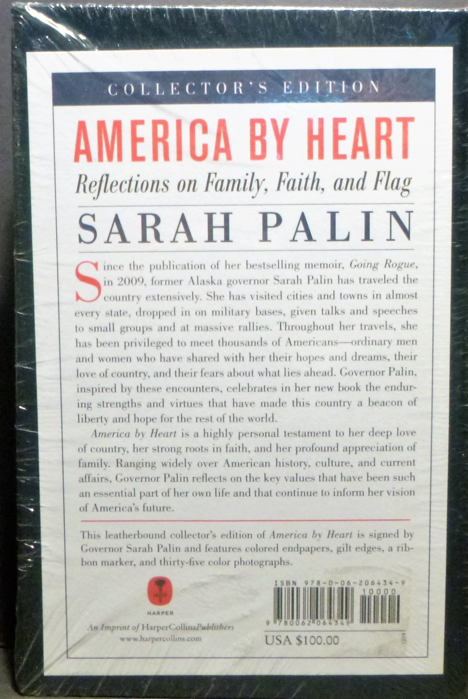 America By Heart- Signed Limited: Title: America By Heart- Signed Limited Author: Sarah Palin Date: 2010 Publisher: Harper Collins, NY Edition: First Edition : Additional Info: New and unopened in publisher's shrink wrap. This "Collec