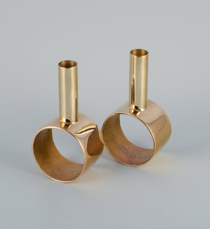 Swedish design. A pair of modernist brass candlesticks. (1 of 5)