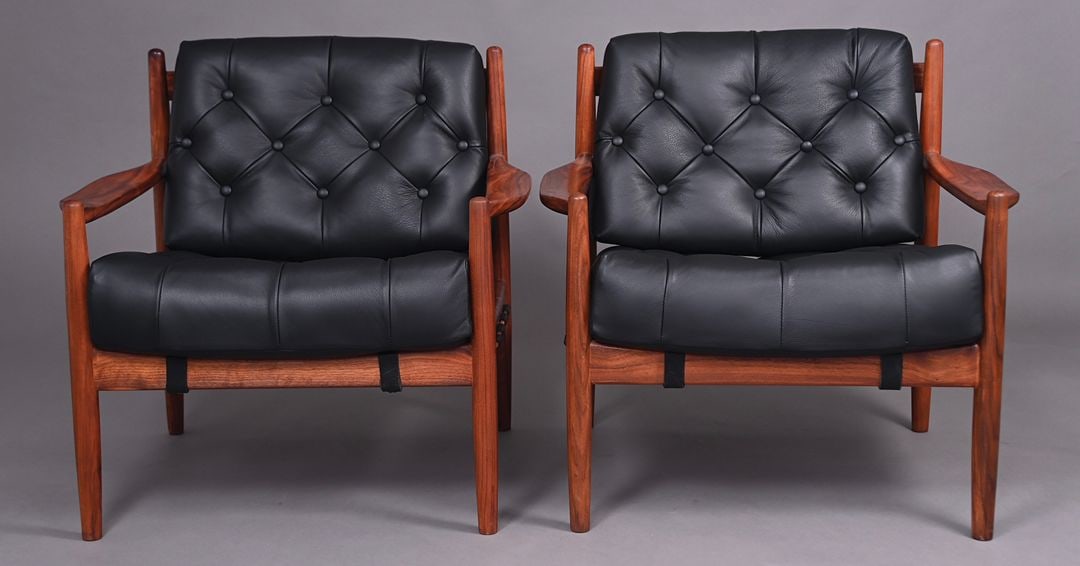 Pair of Ingemar Thillmark Armchairs: Condition Good Designer Ingemar Thillmark County of Manufacture Sweden Materials Leather, Wood Diemensions Height 74cm Width 75cm Depth 72cm Seat Height 40cm Weight Range Be