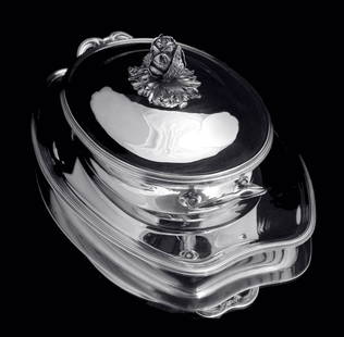 PUIFORCAT (HERMES) 3pc LOUIS XVI COVERED 950 STERLING SILVER VEGETABLE SERVER 1850-1899: Title: PUIFORCAT (HERMES) 3pc LOUIS XVI COVERED 950 STERLING SILVER VEGETABLE SERVER 1850-1899 Description: Direct from a Private Residence in Monaco, A Stunning 19th Century, Louis XVI CoveredSterlin
