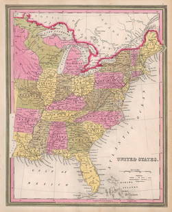 Scarce 1849 true 1st ed. map of the United States w/Carey & Hart borders: Very desirable and scarce map of the United States from Samuel Augustus Mitchell's true first edition of his New Universal Atlas, published in the early part of 1846. Contains the scarce Carey & Hart