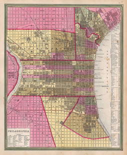 Rare/singular Henry Tanner plan of Philadelphia - 1st ed. 1836/1846: A possible unique example of a transitional map of Philadelphia, found in the true first printing of S. Augustus Mitchell's 1846 New Universal Atlas, but with an 1836 Henry S. Tanner copyright. This a