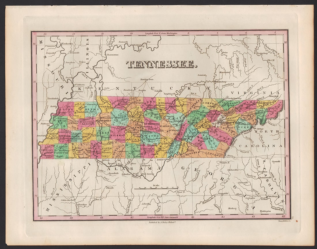 1833 map of Tennessee showing Cherokee Territory (1 of 3)