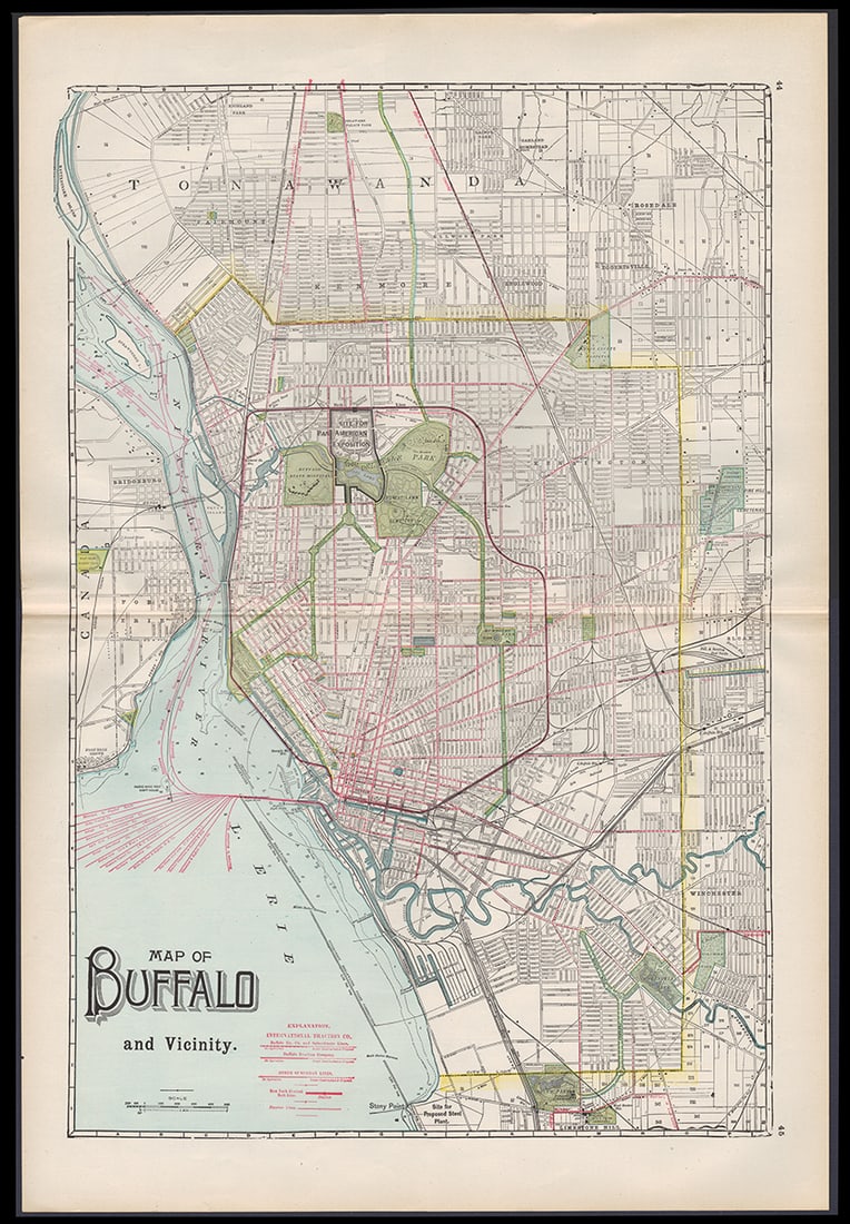 Ext. scarce 1910 railroad/streetcar map of Buffalo (1 of 4)
