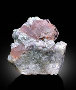 Natural Pink Color Morganite Crystals with Green Tourmalines and Cleavelandite Albite, Morganite: Materials: Gem type: Morganite Natural Pink Color Morganites Crystals with Green Tourmalines and Cleavelandite Albite, Morganite Specimen from Afghanistan Crystals have complete and free of damage.