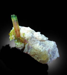 Watermelon Tourmaline Crystals on Feldspar, Bicolor Tourmaline Crystals, Tourmaline Specimen,: Materials: Gem type: Tourmaline Watermelon Tourmaline Crystals on Feldspar, Bicolor Tourmaline Crystals, Tourmaline Specimen, Tourmaline Cluster, Mineral Specimen, specimen contains a bunch of