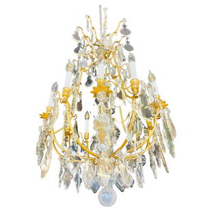 Louis XVI Style French Chandelier, 12 Lights, Crystal, Bronze Recently Wired: Title: Louis XVI Style French Chandelier, 12 Lights, Crystal, Bronze Recently WiredDescription: Louis XVI Style French 12 Light Chandelier. Recently wired having a center column with two etched glass