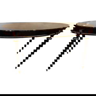 Louis XVI Jansen Style Center or Dining Table Black Lacquer Steinway Finish: Title: Louis XVI Jansen Style Center or Dining Table Black Lacquer Steinway Finish Description: Louis XVI Jansen style center or dining table in a black lacquer Steinway piano finish. Part of our exte