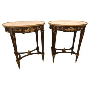 Louis XVI Style Bronze Framed Marble-Top End Lamp Table with Bronze Mounts: Title: Louis XVI Style Bronze Framed Marble-Top End Lamp Table with Bronze MountsDescription: Louis XVI style doré bronze framed marble-top end or lamp tables with bronze mounts. The white