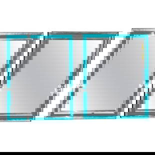 Pair of Art Deco Wall, Mantle or Console Mirrors with Turquoise Beveled Frames: Title: Pair of Art Deco Wall, Mantle or Console Mirrors with Turquoise Beveled Frames Description: Pair of Art Deco Wall, Mantle, Console or Pier Mirrors with Turquoise Beveled Frames inside Clean Mir