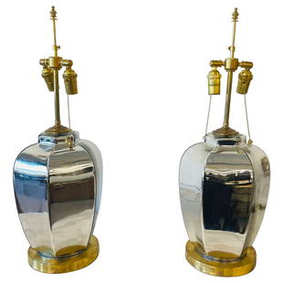 Pair of Mid-Century Modern Mirrored Table Lamps, Mercury Glass, Ginger Jar: Title: Pair of Mid-Century Modern Mirrored Table Lamps, Mercury Glass, Ginger JarDescription: Pair of Mid-Century Modern Mirrored Table Lamps, Mercury Glass, Ginger Jar, Pair of mirrored mercury,