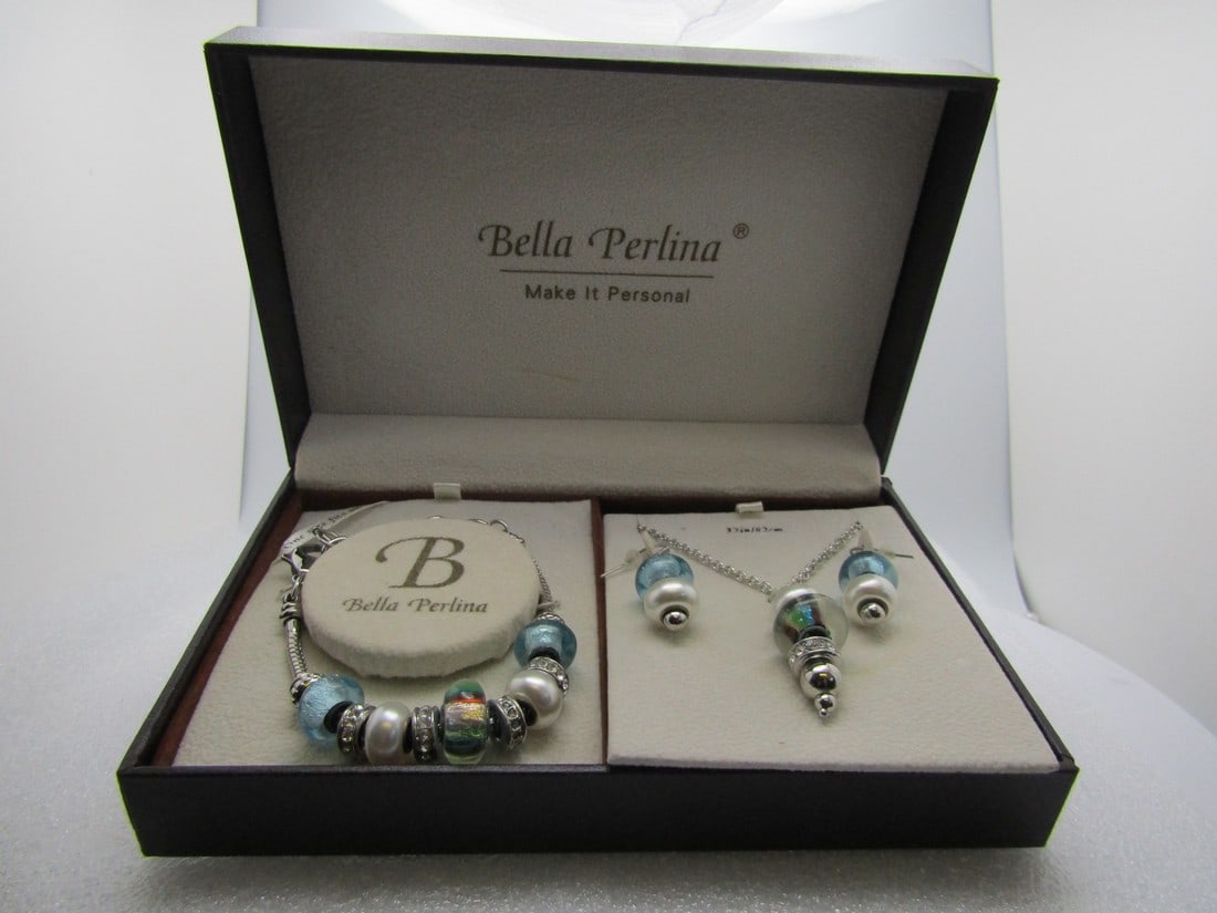 Vintage Glass Slide Bead Necklace, Bracelet, Earrings Set, Bella Perlina (1 of 6)
