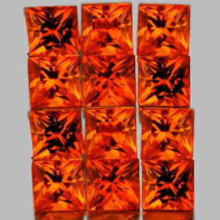 2.20 mm Square Princess 12 pcs AAA Fire Luster Natural Intense Orange Sapphire: Title: 2.20 mm Square Princess 12 pcs AAA Fire Luster Natural Intense Orange Sapphire Color/Clarity: Orange AAA Intense/VVS1 Gemstone Type: heated Carat Weights: 1 Size/Dimensions: 2.20 mm Origin: