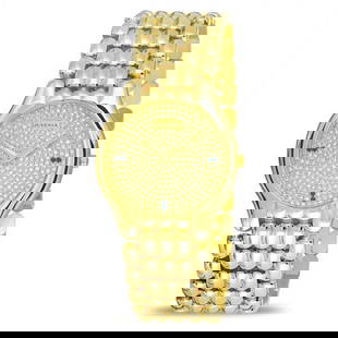 NOS 18k Yellow Gold JUVENIA BIARRITZ Men's watch Ref 11346 with Diamond Dial & Sapphires: New 18k Gold JUVENIA BIARRITZMen's watch with Gold Bracelet $7900 New Old Stock 18k Yellow Gold JUVENIA BIARRITZ Men's watch Ref 11346 with Diamond Dial & Sapphires. . . . This Men's JUVENIA watch is