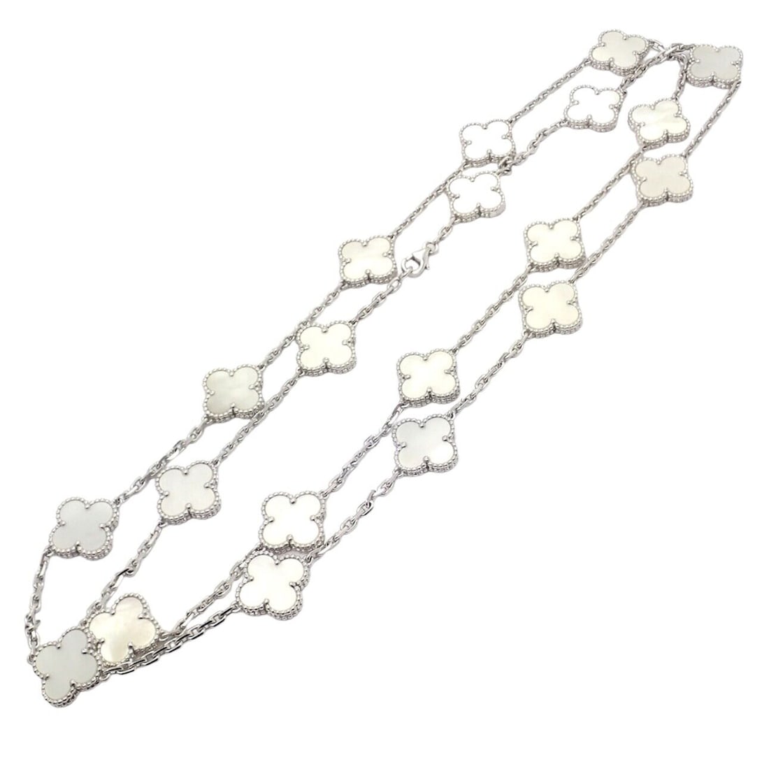 Van Cleef & Arpels 18k White Gold 20 Motif Mother Of Pearl Alhambra Necklace (1 of 12)