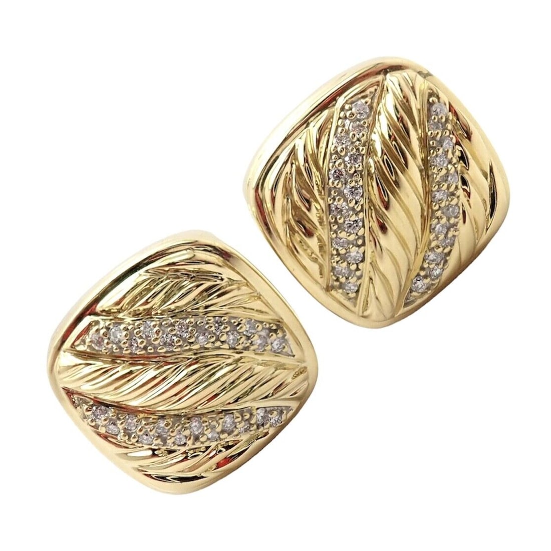 Authentic! David Yurman 18K Yellow Gold Diamond Rope Earrings (1 of 9)