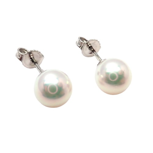 Mikimoto 18k White Gold 7.5mm Pearl Stud Earrings Box Papers (1 of 3)