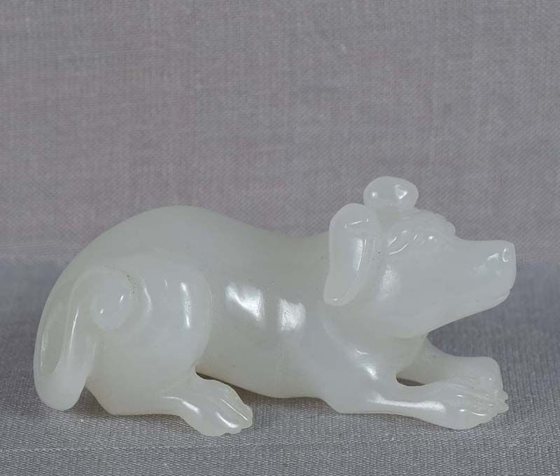 19c Chinese WHITE JADE carving ALERT DOG (1 of 6)