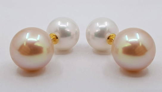 9.5x10.5mm Golden South Sea and White Edison Pearls - 18 kt. Yellow gold - Earrings: Title: 9.5x10.5mm Golden South Sea and White Edison Pearls - 18 kt. Yellow gold - Earrings Description: These earrings showcase a modern and iconic design. The timeless style is composed of two high q