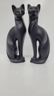 2 mid century black cats sculptural statues ceramic art pottery modern design: Vintage from the 1970s Materials: ceramic, pottery Width: 4 inches Height: 12 inches Depth: 3 inches Description Mid Century Pair of Black Cat Sculptural Statues Table Top Ceramic Art Pottery Modern D