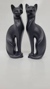 2 mid century black cats sculptural statues ceramic art pottery modern design: Vintage from the 1970s Materials: ceramic, pottery Width: 4 inches Height: 12 inches Depth: 3 inches Description Mid Century Pair of Black Cat Sculptural Statues Table Top Ceramic Art Pottery