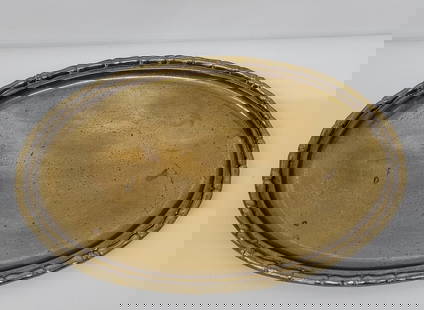 Vintage Brass Faux Bamboo Serving Tea Tray or Asian Oval Vanity Dresser: Vintage from the 1960s Materials: Metal Description Vintage Brass Faux Bamboo Serving Tea Tray or Asian Oval Vanity Dresser Tray Nice tray with heavy tarnish, can be polished or leave as is. The top e