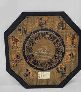 Mid Century Modern Forever Calendar Zodiac Signs Horoscope Wall Hanging the Origin Rare: Vintage from the 1970s Width: 20 inches Height: 20 inches Description Mid Century Modern Forever Calendar Zodiac Signs Horoscope Wall Hanging the Origin Rare In good condition, no rips or tears,