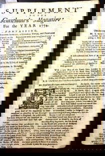 1774 Magazine Edmund Burke American Taxation: Supplement to the Gentleman's Magazine for the Year 1774, 28 pages followed by index for the year. Folding road map from London to Nottingham. First several pages on America including Edmund Burke's s