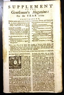 1774 Magazine Edmund Burke American Taxation: Supplement to the Gentleman's Magazine for the Year 1774, 28 pages followed by index for the year. Folding road map from London to Nottingham. First several pages on America including Edmund Burke's