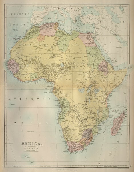 Africa. Tribes/pre-European Kingdoms. Piaggia's Great Lake. BARTHOLOMEW 1870 map (1 of 2)