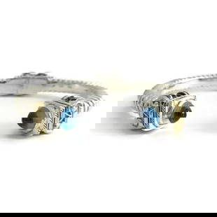 Frederic Blue Topaz Gemstone Cuff Bracelet Yellow Gold Sterling Silver, 43.50 Gr: Frederic Blue Topaz Gemstone Cuff Bracelet Yellow Gold Sterling Silver, 43.50 Gr Make a statement with this gorgeous bracelet! Please let us know if you have any questions :) Gemstones: 2 cabochon blu