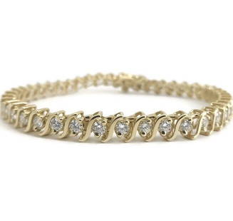 Diamond S-Link Tennis Bracelet 14K Yellow Gold, 3.60 CTW, 7 Inches, 5.4 mm: Diamond S-Link Tennis Bracelet 14K Yellow Gold, 3.60 CTW, 7 Inches, 5.4 mm Diamonds: 44 round brilliant cuts, 3.60 ctw,G, SI1 Metal: 14K yellow gold Weight: 14.70 grams Stamped: 14K Length: 7 inches