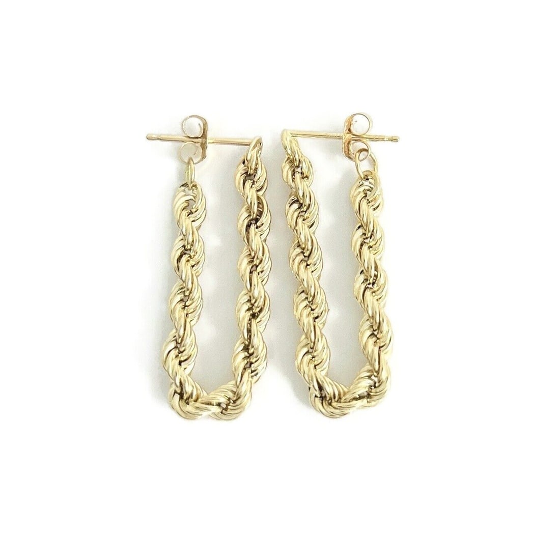 Rope Chain Loop Dangle Drop Earrings 14K Yellow Gold, 1 Inch, 1.18 Grams (1 of 8)