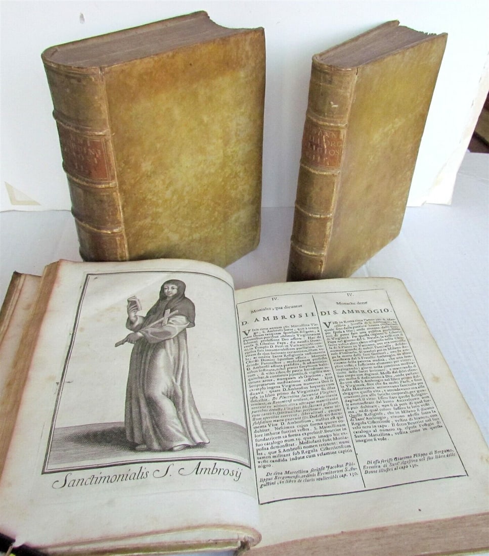 1714 3 volumes ILLUSTRATED Catalog of Religious Orders antique 324 plates VELLUM (1 of 12)