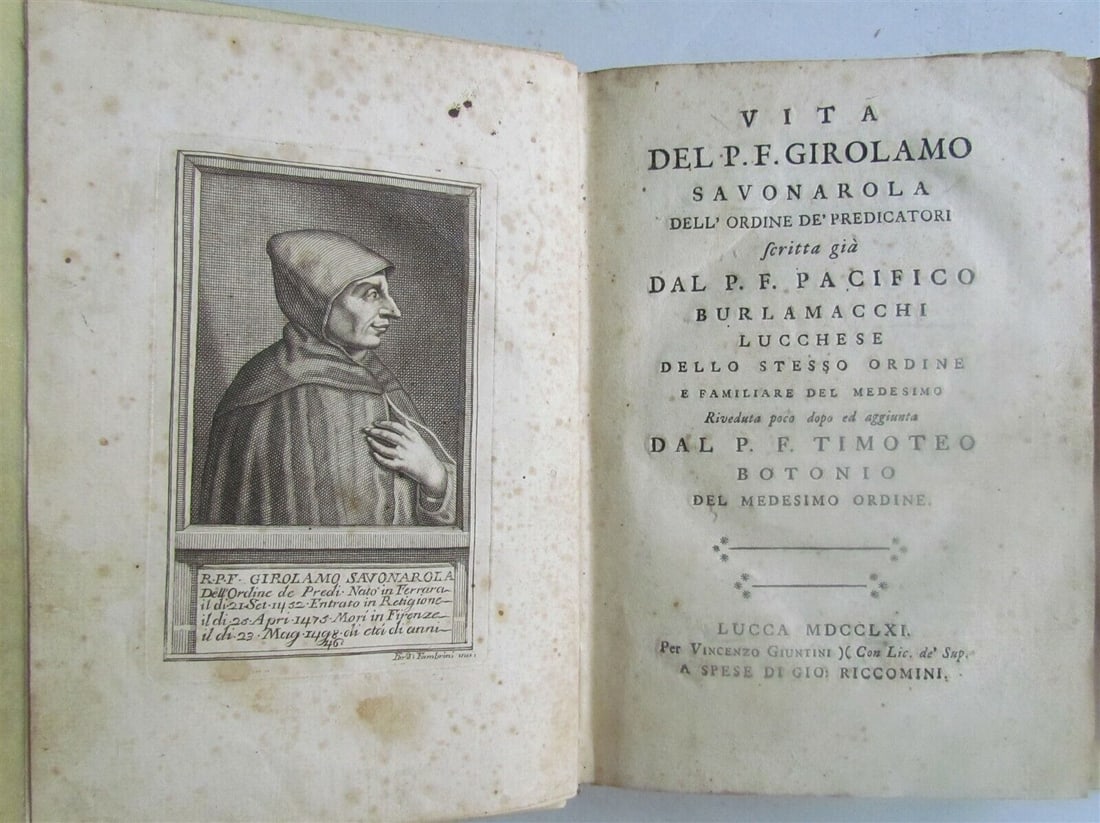 1761 LIFE of GIROLAMO SAVONAROLA Jesuit ANTIQUE 18th century VELLUM BINDING (1 of 4)