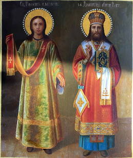 Saint Roman and Saint Dmitry: №Icon 15 *** ABOUT THIS ICON *** * TITLE: "Saint Roman and Saint Dmitry" * SIZE: 31.5х26.5 cm/'12.40х10.43 inches' * MEDIUM: wood * HAND PAINTED: Original painting from our collectio