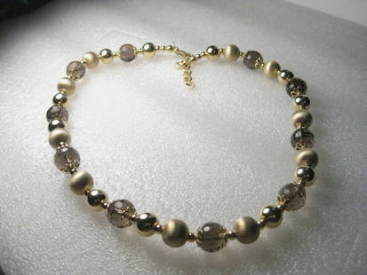 Gold Over Sterling Italy Glass & Gold Beaded Necklace, signed V and .925, 18": Vintage but not sure of age - probably from 1990s but not sure - this is a great quality necklace from Italy, signed on fob Italy, .925 and a letter V. The beads and clasp test positive for sterling -