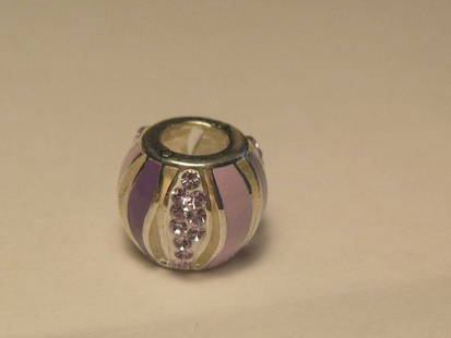 Sterling Silver Persona Alzheimer Bead, Slide, Lavender Rhinestone Wave: Sterling Silver Persona End Alzheimers Bead, Lavender/Purple Enameled and Rhinestone bead - Pandora style. It is appx. 2.53 grams and measures appx. 10.5mm across the middle of the slide and 9mm from