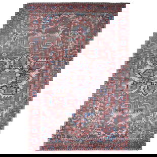 Blush Red Antique Persian Serapi Heriz Hand Knotted Pure Wool Rug: Title: Blush Red Antique Persian Serapi Heriz Hand Knotted Pure Wool Rug Description: This is a truly genuine one-of-a-kind . It has been Knotted for months and months in the centuries-old weaving cra