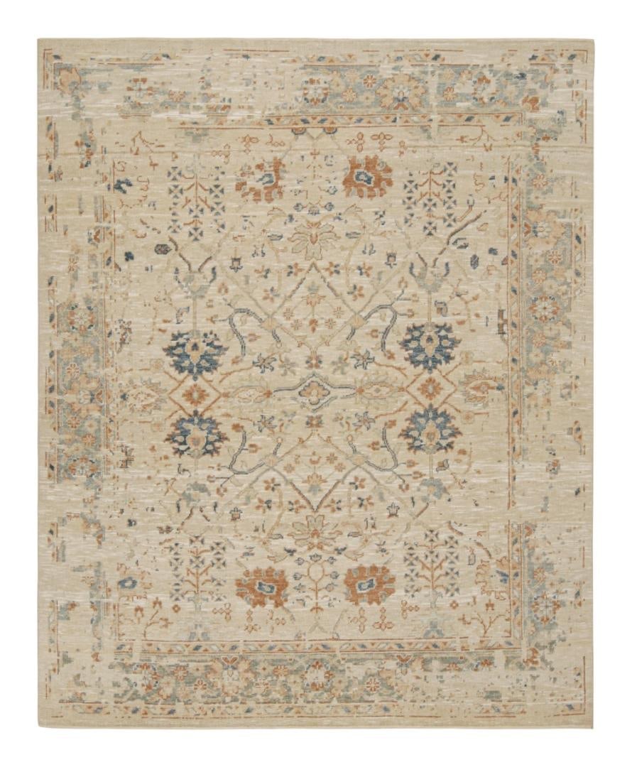 Rug & Kilim’s Oushak Rug With Beige, Rust and Navy Blue Floral Patterns: Title: Rug & Kilim’s Oushak Rug With Beige, Rust and Navy Blue Floral Patterns Description: This 8×10 rug is inspired by antique Oushak rugs—from a bold new Modern Classics Collection