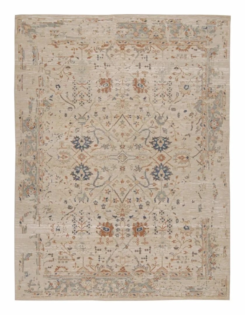 Rug & Kilim’s Oushak Rug With Beige, Rust and Navy Blue Floral Patterns: Title: Rug & Kilim’s Oushak Rug With Beige, Rust and Navy Blue Floral Patterns Description: This 9×12 rug is inspired by antique Oushak rugs—from a bold new Modern Classics Collection