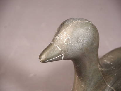 Vintage Inuit Eskimo Native American Soapstone Carving Bird Duck: This is a vintage Primitive Native American Eskimo Inuit bird Figurine. It is numbered 20890 on the bottom. The figurine is made from gray soapstone and is very beautiful It is app. 4 1/2" tall an it