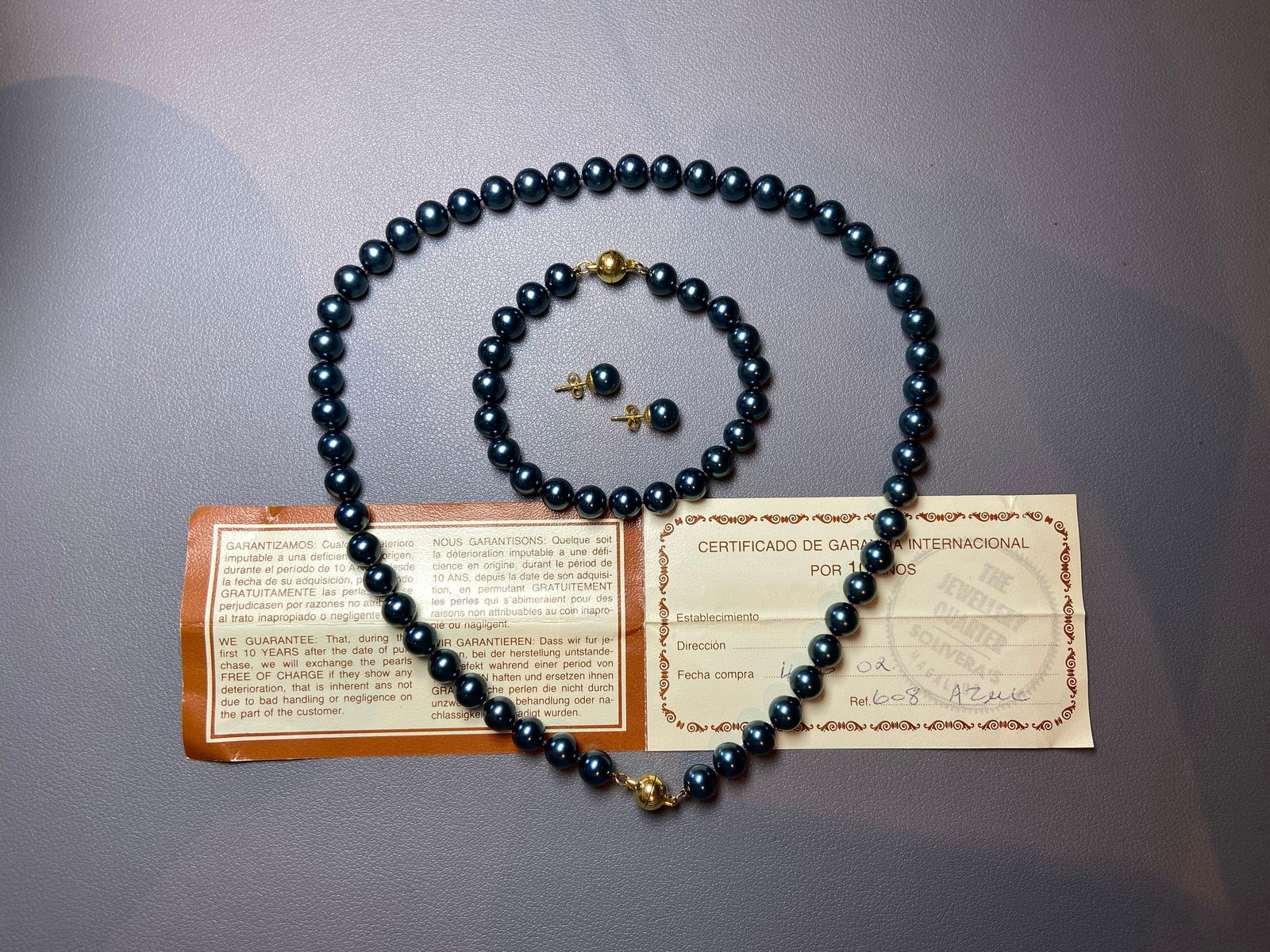 Vintage Princess Mallorca pearl Peacock Green Tahitian Style Necklace Bracelet Earrings set (1 of 8)