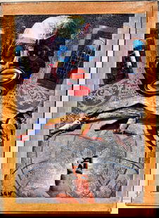 20th Century French Abstract Collage Mixed Media Art Painting Abstract Portrait: Abstract Portrait" French School, circa 1980's signed inscribed verso oil paint with paper collage stuck down on canvas, unframed canvas: 18 x 13 inches the painting is in overall very good and sound