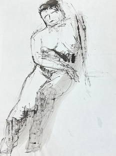 GENEVIEVE ZONDERVAN (1922-2013) FRENCH POST IMPRESSIONIST Drawing - NUDE LADY c. 1960''s: Nude Drawing by Geneviève Zondervan (French 1922-2013) charcoal/ink drawing on tracing paper paper: 12.5 x 9.5 inches Superb mid-century oil painting on board by the French artist,