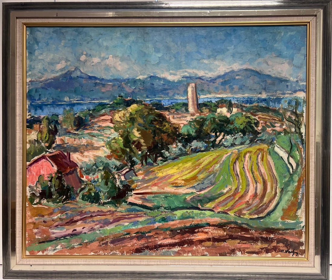 The Gulf of St. Tropez 1940's French Post-Impressionist Signed Oil Painting 1944 (1 of 14)